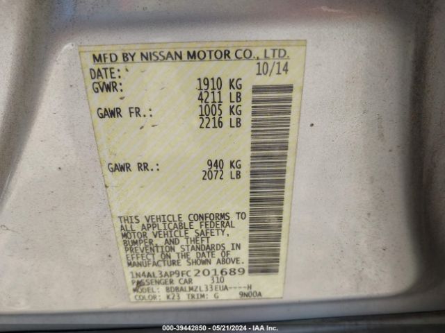 1N4AL3AP9FC201689 Nissan Altima 2.5/2.5 S/2.5 Sl/2.5 Sv