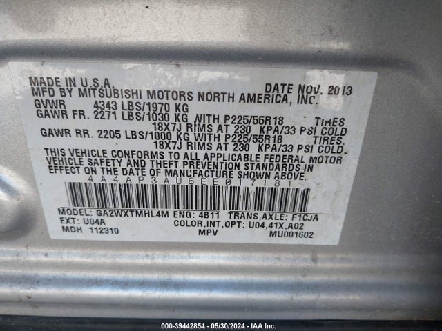 4A4AP3AU6EE017181 Mitsubishi Outlander Sport Es