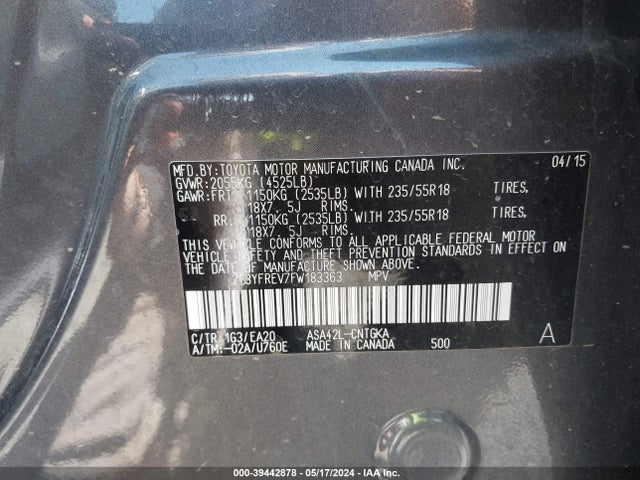 Toyota Rav4 Limited 2015 2T3YFREV7FW183363 Image 9