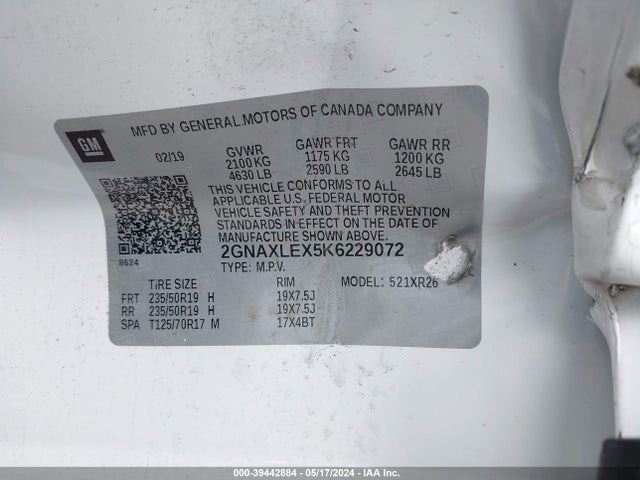 Chevrolet EQUINOX LT 2019 2GNAXLEX5K6229072 Image 9