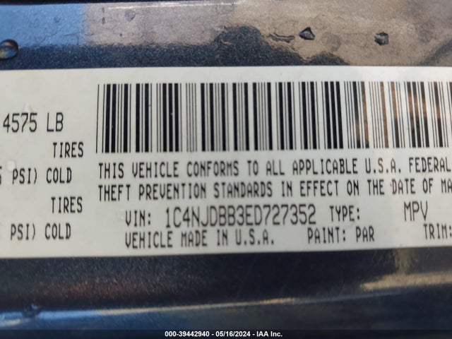 Jeep Compass Sport 2014 1C4NJDBB3ED727352 Image 9