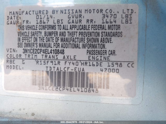Nissan Versa Note S (sr) 2014 3N1CE2CP4EL410848 Image 9