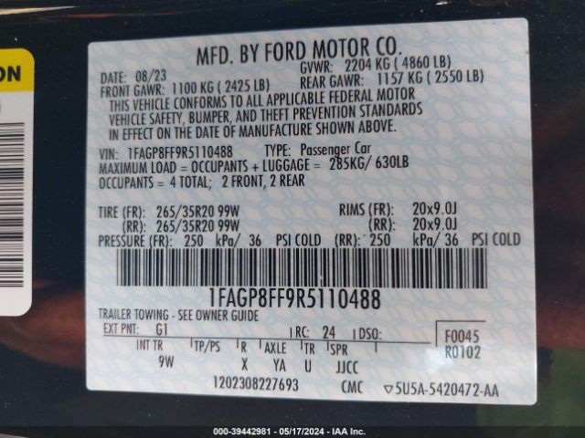 1FAGP8FF9R5110488 Ford Mustang Gt Premium