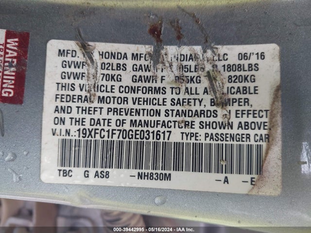 Honda Civic Ex-l 2016 19XFC1F70GE031617 Image 9