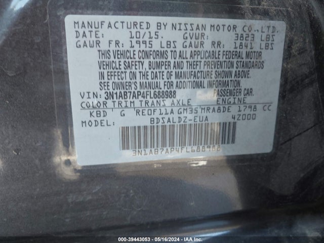 Nissan SENTRA SV 2015 3N1AB7AP4FL688988 Image 9
