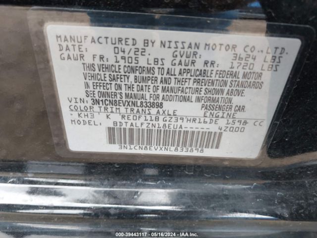 3N1CN8EVXNL833898 Nissan Versa 1.6 Sv Xtronic Cvt