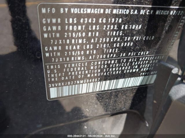 3VVRX7B27NM094667 Volkswagen Taos 1.5t Se