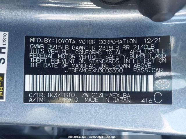 Toyota Corolla Hybrid Le 2022 JTDEAMDEXN3003350 Image 9