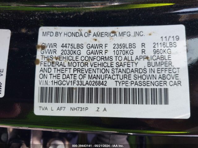 1HGCV1F33LA026842 Honda Accord Sport