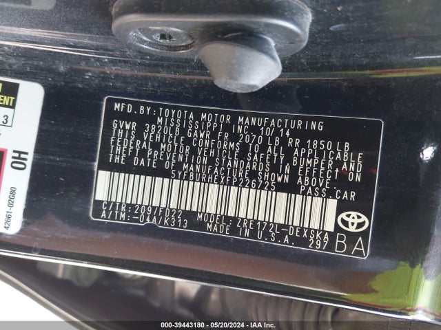 Toyota Corolla S Plus 2015 5YFBURHEXFP226725 Image 9