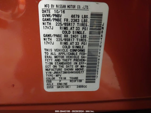Nissan ROGUE S 2017 JN8AT2MV6HW000577 Image 9