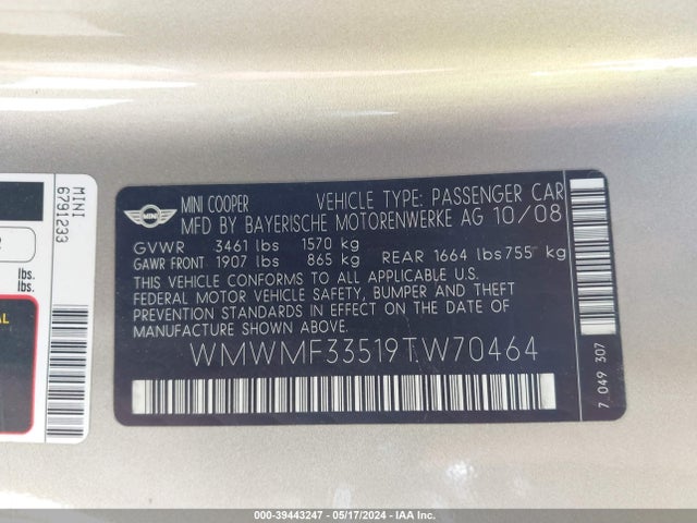 2009 MINI COOPER WMWMF33519TW70464 Photo 8