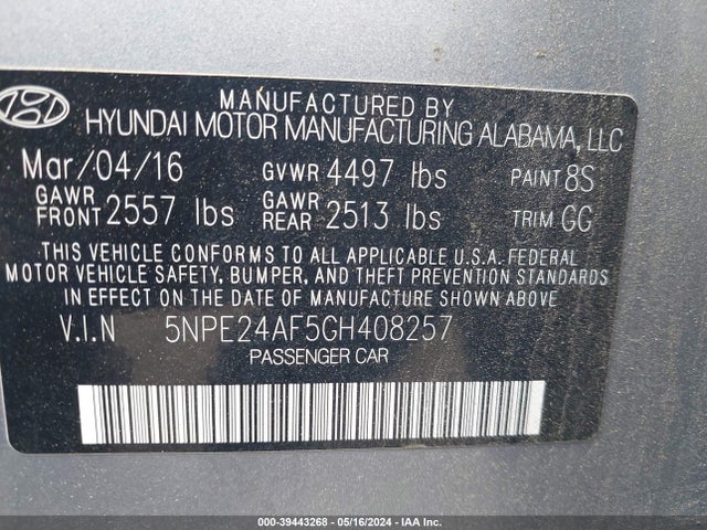 Hyundai Sonata 2016 5NPE24AF5GH408257 Image 9