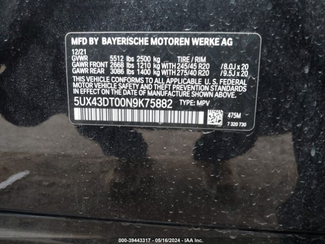 5UX43DT00N9K75882 BMW X4