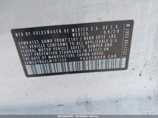 3VWC57BU4LM101726 Volkswagen Jetta 1.4t R-line/1.4t S/1.4t Se