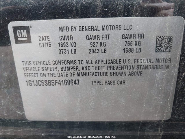 Chevrolet Sonic Lt Auto 2015 1G1JC6SB5F4169647 Image 9