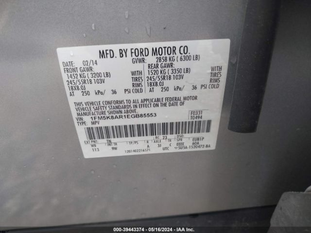 1FM5K8AR1EGB85553 Ford Utility Police Interceptor