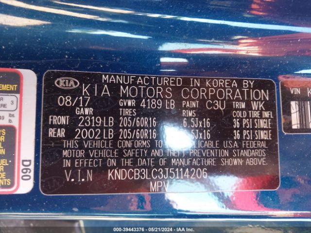 KNDCB3LC3J5114206 KIA NIRO LX