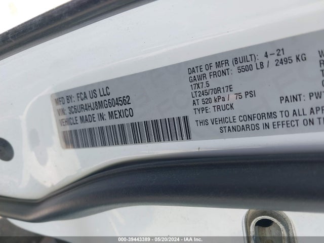 RAM 2500 Tradesman  4x2 8' Box 2021 3C6UR4HJ8MG604562 Image 9