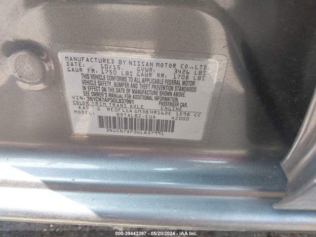 Nissan Versa 1.6 Sv 2016 3N1CN7AP3GL837991 Image 9