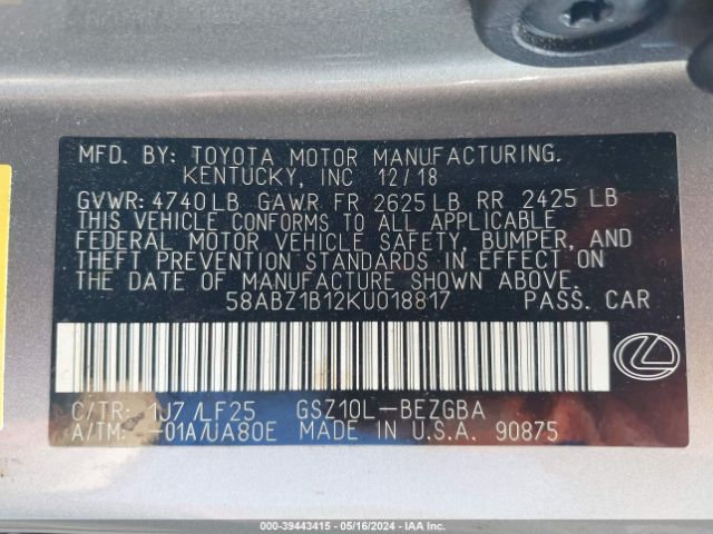58ABZ1B12KU018817 Lexus Es 350 F Sport