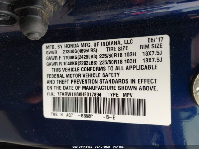 7FARW1H88HE017894 Honda Cr-v Ex-l/ex-l Navi