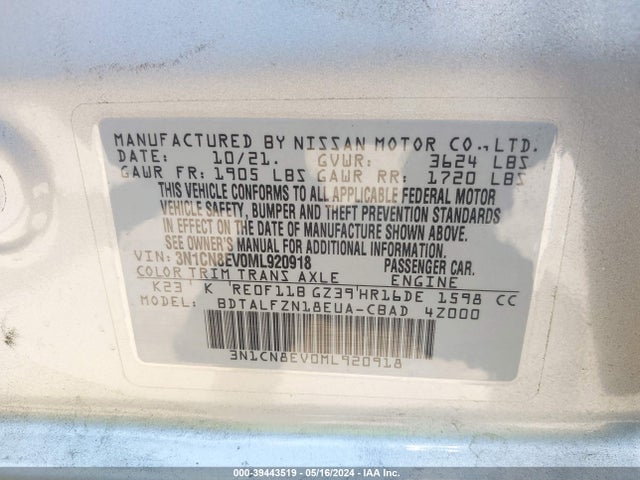 Nissan Versa Sv Xtronic Cvt 2021 3N1CN8EV0ML920918 Image 9