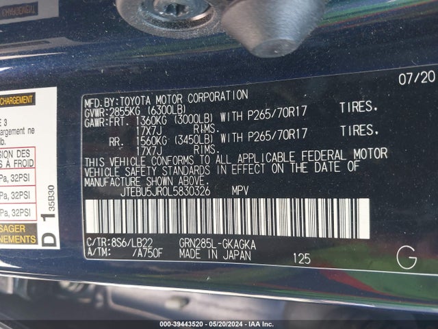 Toyota 4runner Sr5 Premium 2020 JTEBU5JR0L5830326 Image 9