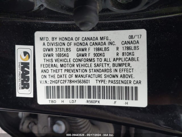 Honda CIVIC EX 2017 2HGFC2F78HH563601 Image 9