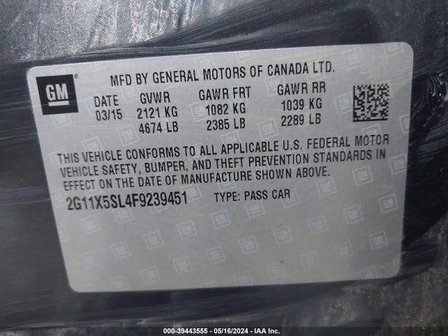 Chevrolet Impala 1fl 2015 2G11X5SL4F9239451 Image 9