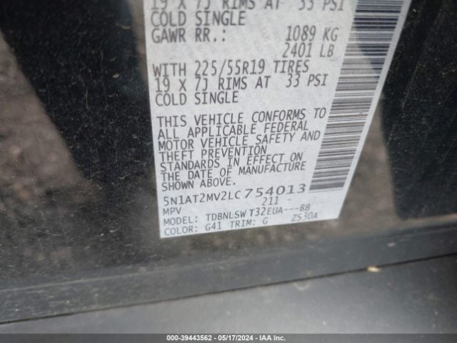 5N1AT2MV2LC754013 Nissan Rogue Sl Intelligent Awd