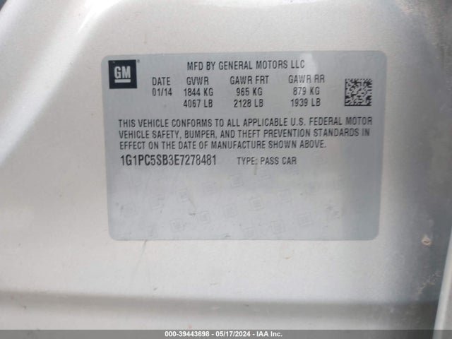 Chevrolet Cruze 1lt Auto 2014 1G1PC5SB3E7278481 Image 9