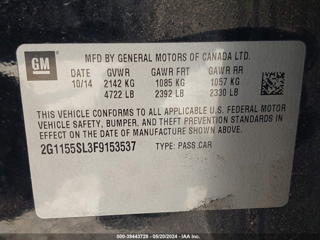 Chevrolet Impala 1lz 2015 2G1155SL3F9153537 Image 9