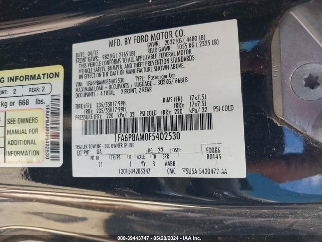 Ford Mustang V6 2015 1FA6P8AM0F5402530 Image 9