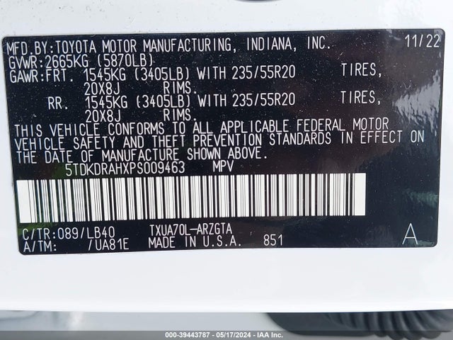 Toyota Highlander Limited 2023 5TDKDRAHXPS009463 Image 9