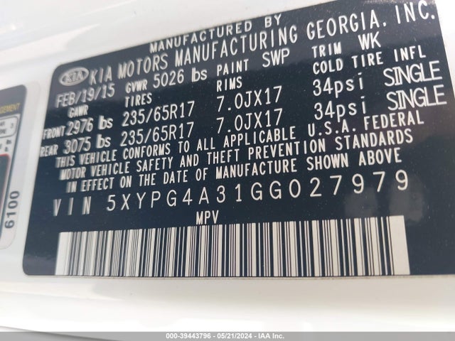 KIA Sorento 2.4l Lx 2016 5XYPG4A31GG027979 Image 9