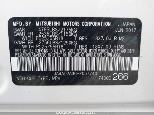 JA4AD2A36HZ057740 Mitsubishi Outlander Es
