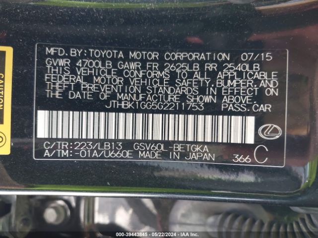 JTHBK1GG5G2211753 Lexus ES 350