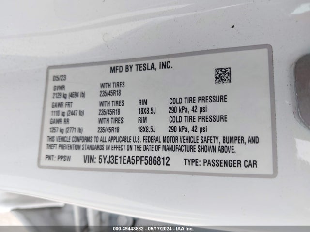Tesla Model 3 Rear-wheel Drive 2023 5YJ3E1EA5PF586812 Image 9