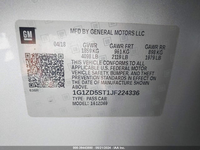 Chevrolet MALIBU LT 2018 1G1ZD5ST1JF224336 Image 9