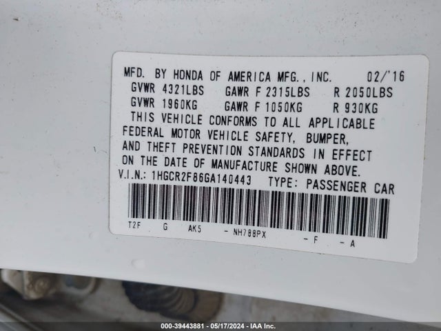 Honda Accord Ex-l 2016 1HGCR2F86GA140443 Image 9