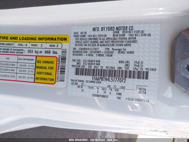 Ford Mustang Ecoboost Fastback 2020 1FA6P8TH4L5177072 Image 9