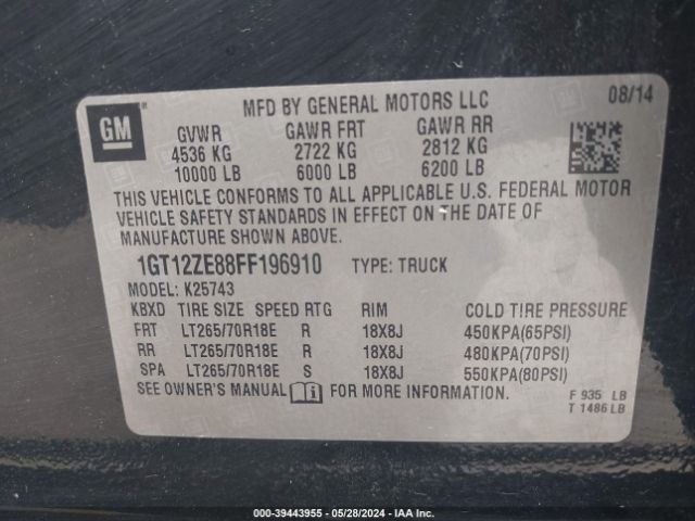 1GT12ZE88FF196910 GMC Sierra 2500hd Slt