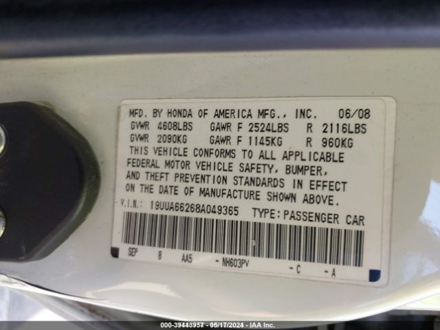 2008 ACURA TL 19UUA66268A049365 Photo 8