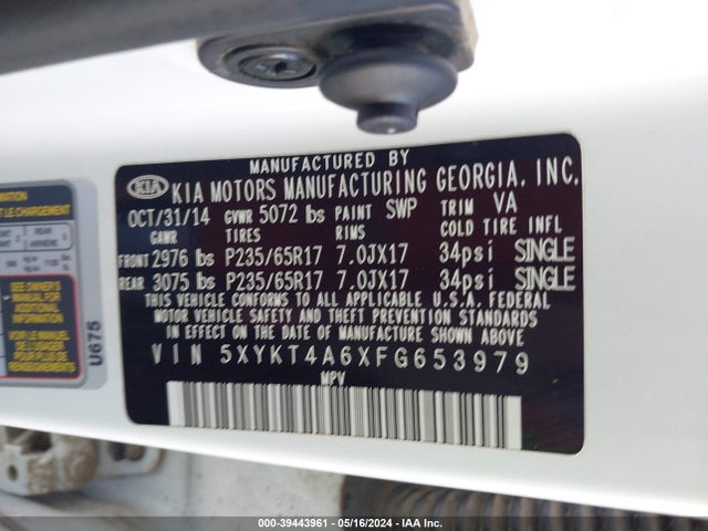 KIA SORENTO LX 2015 5XYKT4A6XFG653979 Image 9