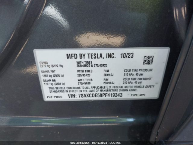 7SAXCDE58PF419343 Tesla Model X Dual Motor All-wheel Drive/standard Range