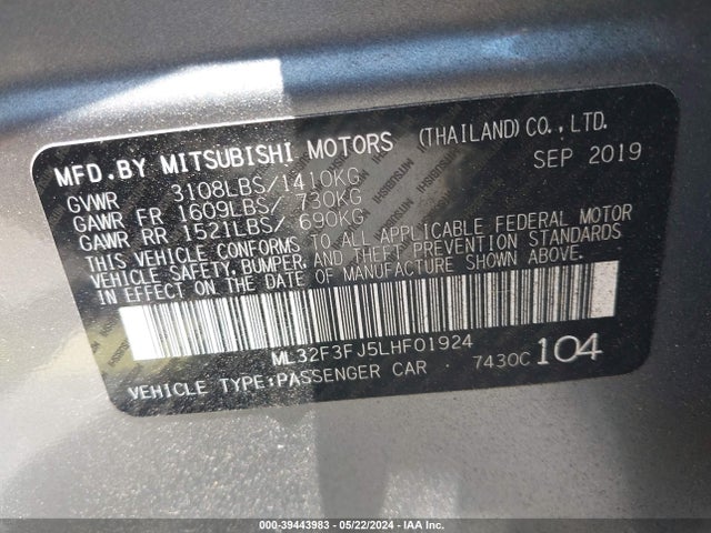 ML32F3FJ5LHF01924 Mitsubishi Mirage G4 Es