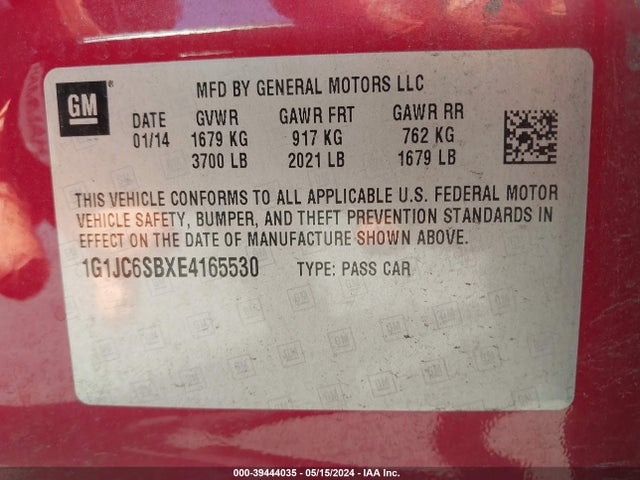 Chevrolet Sonic Lt Auto 2014 1G1JC6SBXE4165530 Image 9