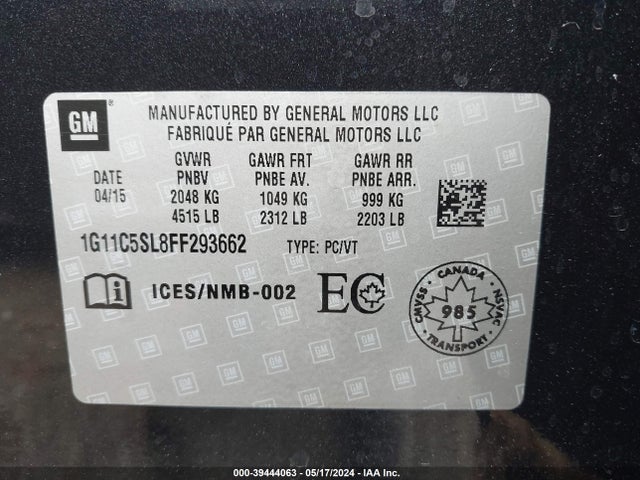 Chevrolet MALIBU 1LT 2015 1G11C5SL8FF293662 Image 9