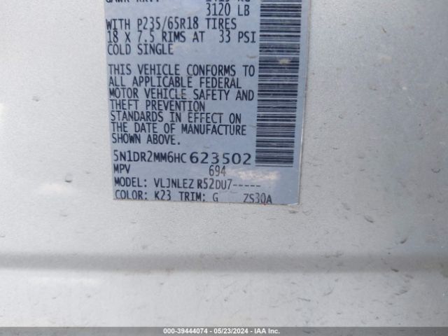 5N1DR2MM6HC623502 Nissan Pathfinder Platinum/s/sl/sv